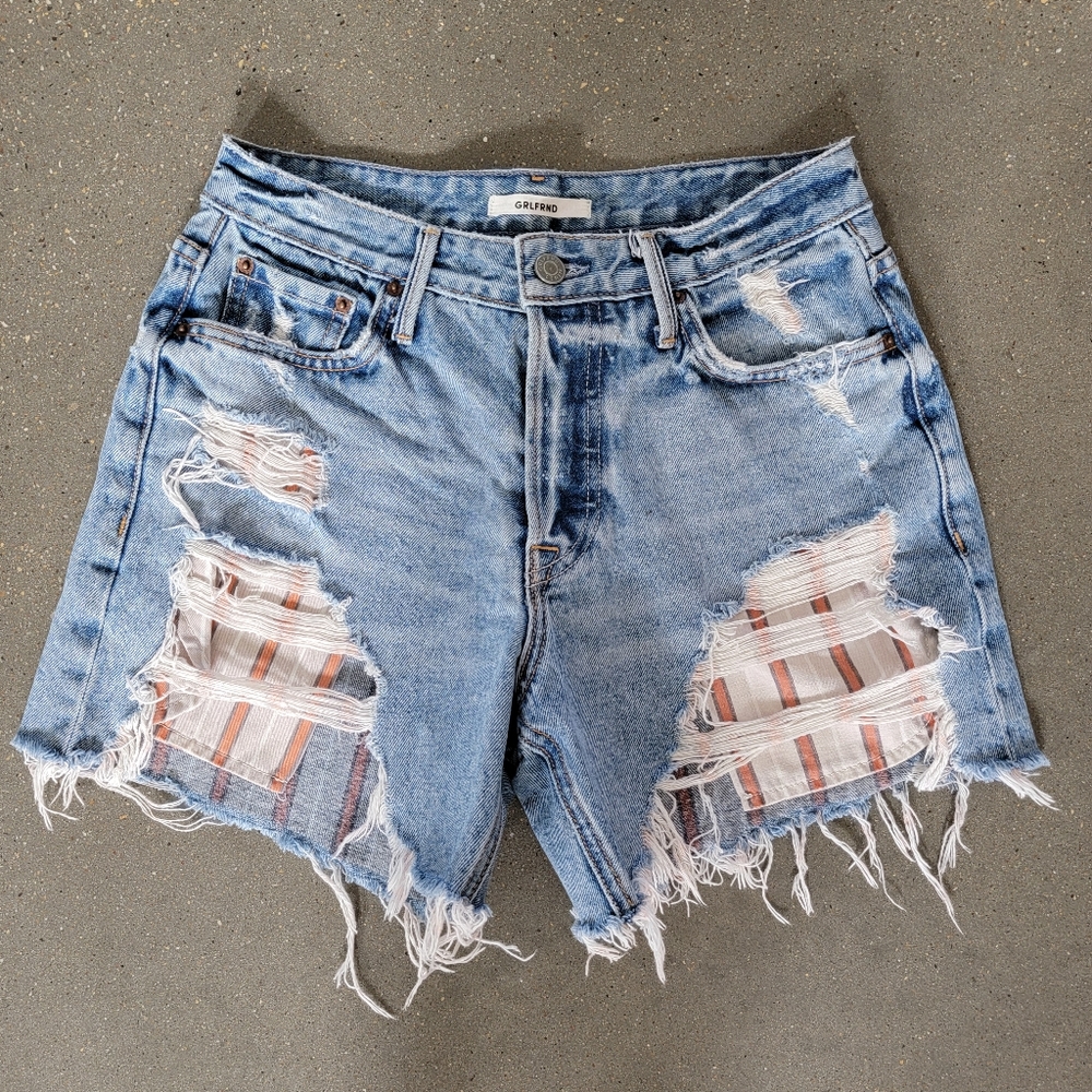 GRLFRND High-rise Jean Shorts Distressed Music Festival Size 24